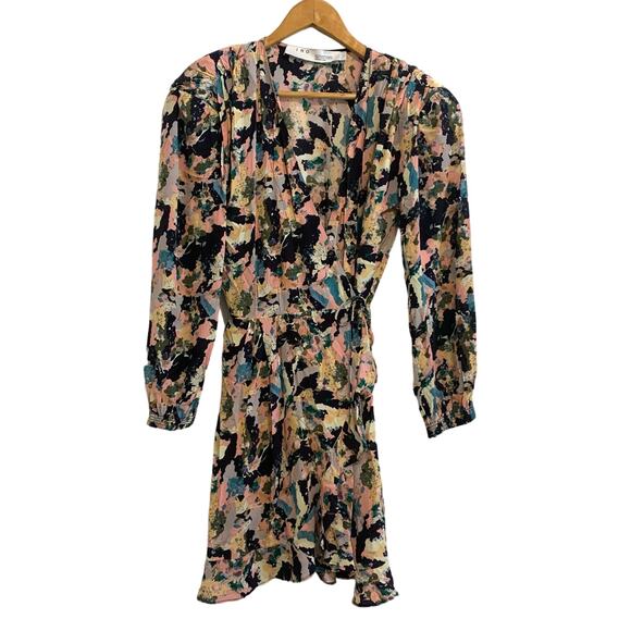 IRO Bloomy Multicolor Abstract Long Sleeve Wrap Mini Dress - Picture 2 of 11
